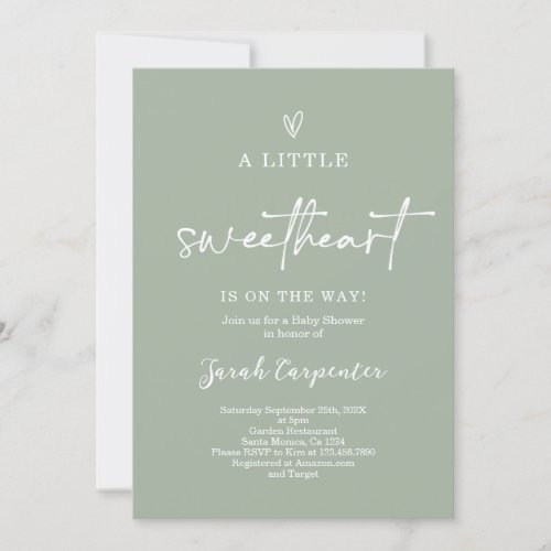 Sage Green Little Sweetheart Baby Shower Invitation