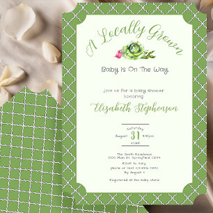 Sage Green Locally Grown Baby Shower Invitation
