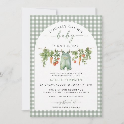 Sage Green Locally Grown Baby Shower Invitation