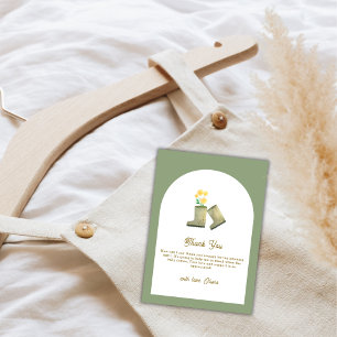 Sage Green Locally Grown Floral Boots Baby Shower Thank You Card