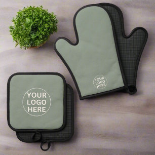 Sage Green Logo l Professional Business Branded  Oven Mitt & Pot Holder Set