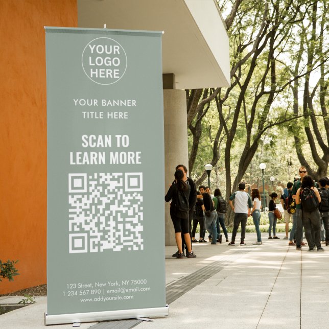 Sage Green Logo & QR Code l Professional Business  Retractable Banner (Creator Uploaded)