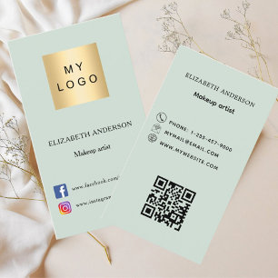 Sage green logo Qr code social media Business Card