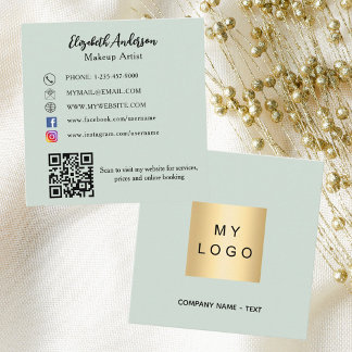 Sage green logo QR code social media Square Business Card