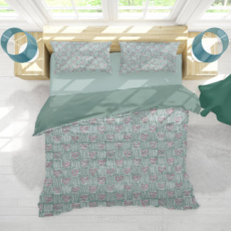 Sage Green Love Hearts Minimalist Design Duvet Cover