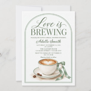 Sage Green Love Is Brewing Bridal Shower Coffee Invitation