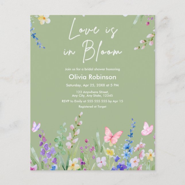 Sage Green Love is in Bloom Bridal Shower Invite (Front)