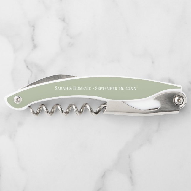 Sage Green Love Thank You Wedding Favor  Waiter's Corkscrew (Back)