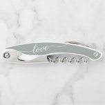 Sage Green Love Thank You Wedding Favor  Waiter's Corkscrew<br><div class="desc">Elegance Meets Functionality: Personalized Sage Green & White Love Corkscrew Your wedding day is a celebration of love, and what better way to express your appreciation to your guests than with a personalized keepsake? The Sage Green & White Love Thank You Wedding Favor Waiter's Corkscrew combines elegance with functionality, making...</div>