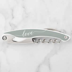 Sage Green Love Thank You Wedding Favor Waiter's Corkscrew