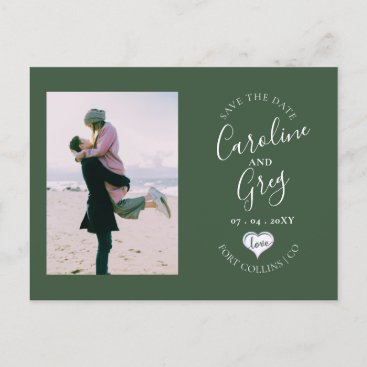 Sage Green Love Typography Photo Save the Date Announcement Postcard