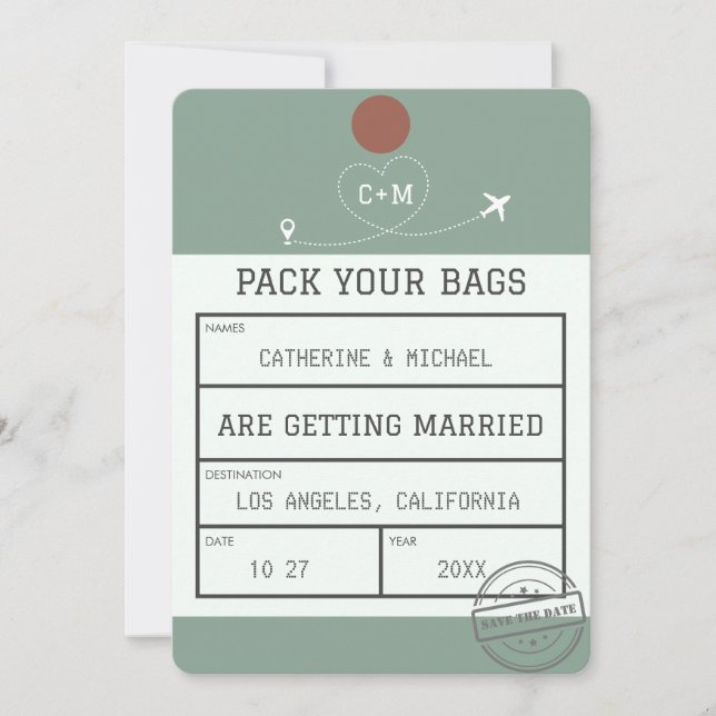 Sage Green Luggage Tag Save The Date (Front)