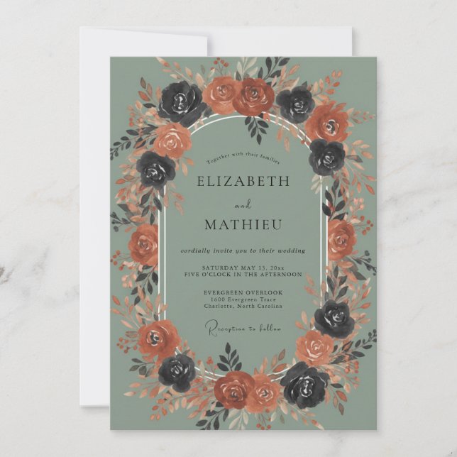 Sage Green Lush Autumn Wedding Invitation (Front)