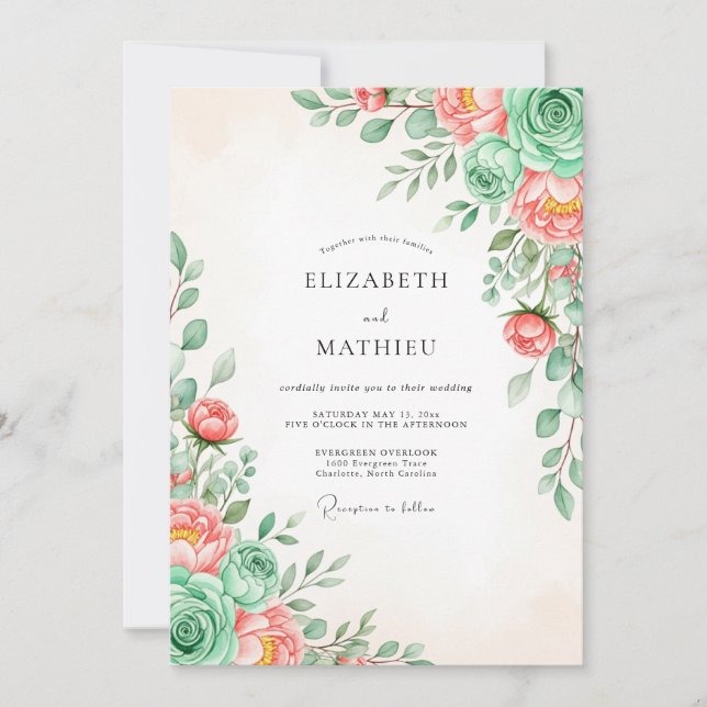 Sage Green Lush Succulent Wedding Invitation (Front)