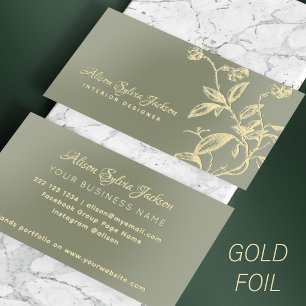 Sage green luxury elegant gold foil business cards
