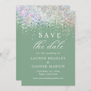 Sage Green Luxury Glitter Wedding Save The Date