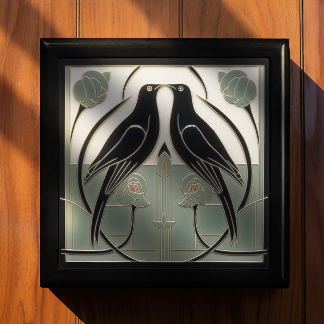 Sage Green Mackintosh Black Birds Art Deco Decor Gift Box (Creator Uploaded)