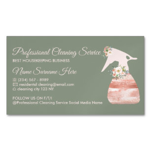 Sage Green Maid Spray Flower Glamour Cleaning Business Card Magnet