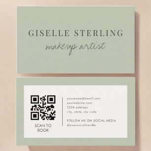 Sage Green Makeup Artist QR Code Business Card