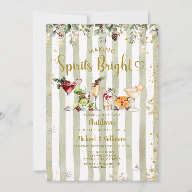 Sage Green Making Spirits Bright Cocktail party Invitation (Front)