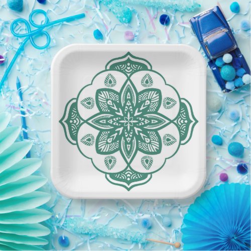 Sage green mandala on paper plate paper plates