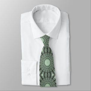 Sage Green Mandala with Leaf-Inspired Pattern Neck Tie