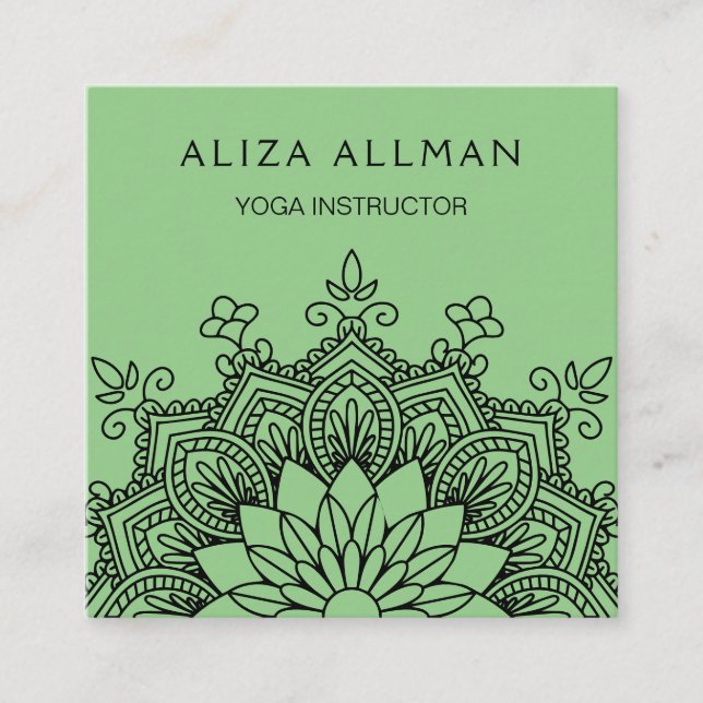 Sage Green Mandala Yoga Instructor Square Business Card (Front)