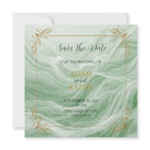 Sage Green Marble & Gold Save The Date Card
