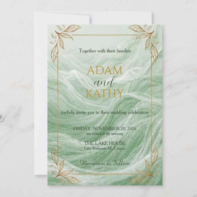 Sage Green Marble & Gold Wedding Invitation (Front)