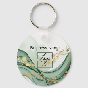 Sage green marble logo Qr code Employee Keychain