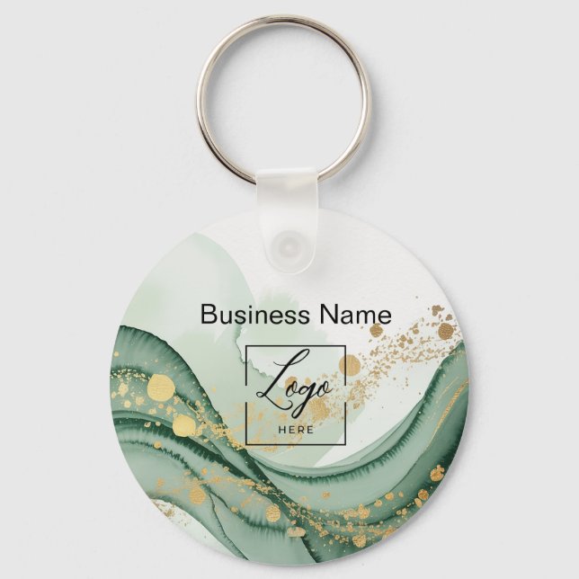 Sage green  marble logo Qr code Employee Keychain (Front)