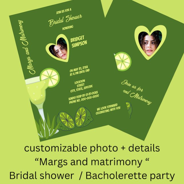 sage green margs and matrimony bridal portrait  invitation (sage green Margs and matrimony bridal shower invitation)