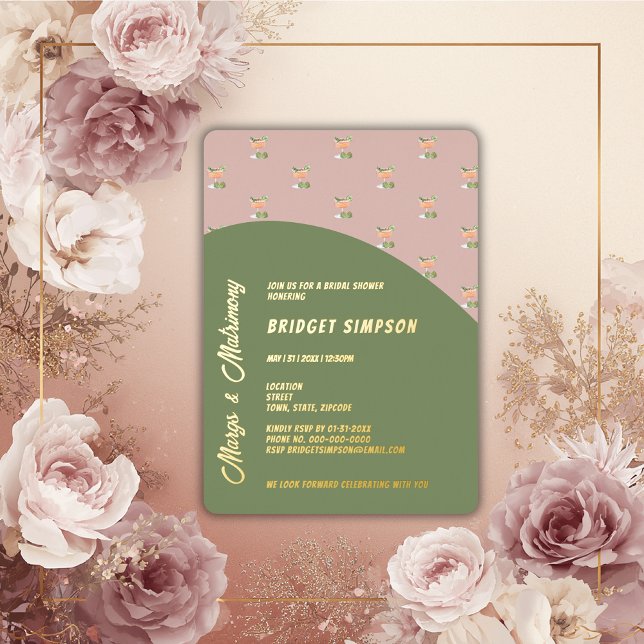 sage green margs and matrimony bridal shower  foil invitation (Creator Uploaded)