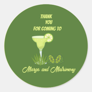 sage green margs and matrimony thank you classic round sticker