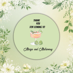 sage green margs and matrimony thank you classic round sticker