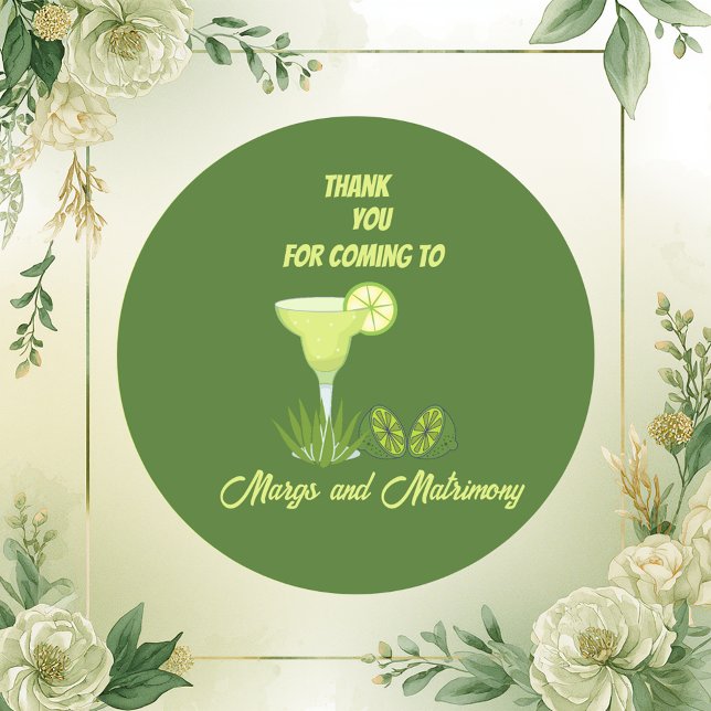  sage green margs and matrimony thank you classic round sticker (Creator Uploaded)