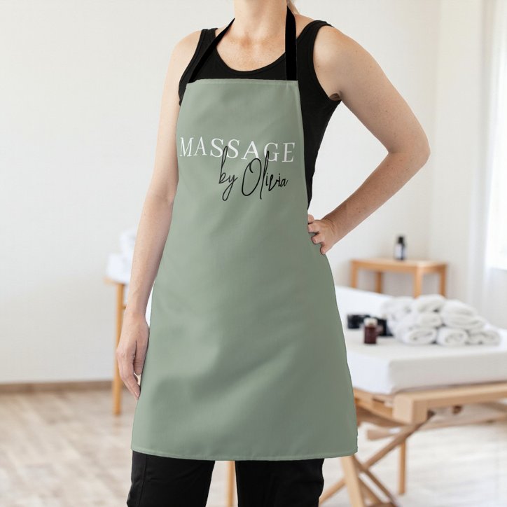 Sage Green Massage Therapist Modern Typography Apron