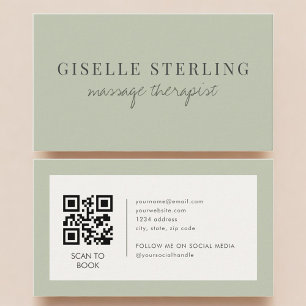 Sage Green Massage Therapist QR Code Business Card