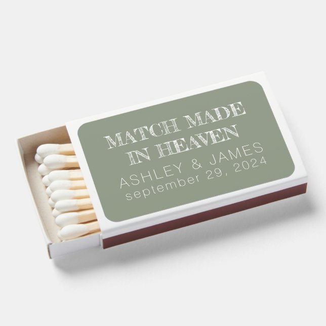 Sage Green Match Made in Heaven Wedding Favors (Front Open)