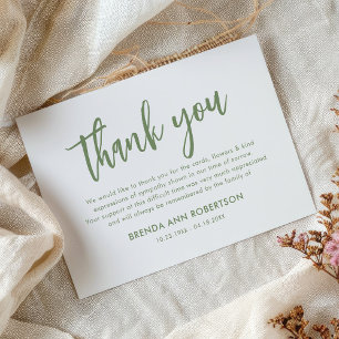 Sage Green Memorial Funeral Thank You Card