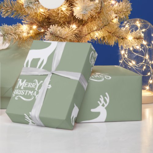 Sage Green Merry Christmas Deer Wrapping Paper
