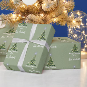 Sage Green Merry Christmas Family Photo Wrapping Paper