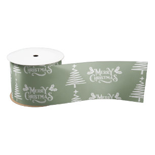 Sage Green Merry Christmas Satin Ribbon