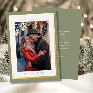 Sage Green Merry Christmas Simple Modern Photo Foil Holiday Card