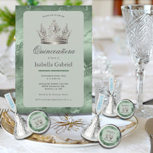 Sage Green Metallic Tiara Elegant Quinceañera Invitation