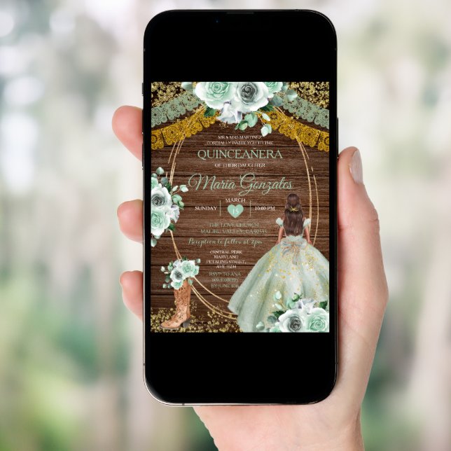 Sage Green Mexican Quinceañera Rustic Wood Invitation (Front Digital)