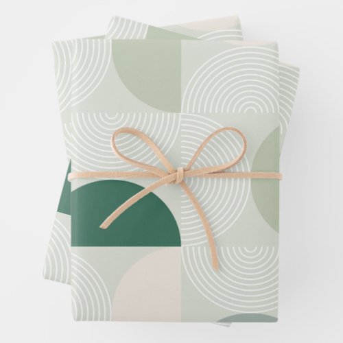 Sage Green Mid Century Contemporary Arch Line Art Wrapping Paper Sheets
