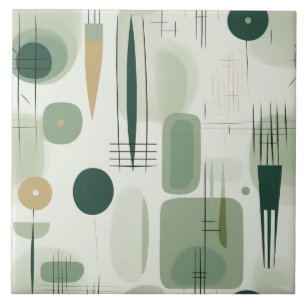 Sage Green Mid Century Modern Abstract Ceramic Tile