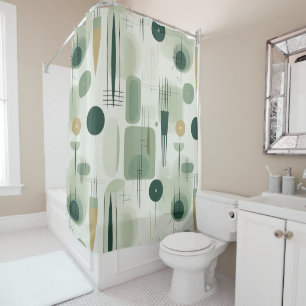 Sage Green Mid Century Modern Abstract Shower Curtain