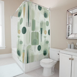 Sage Green Mid Century Modern Abstract Shower Curtain